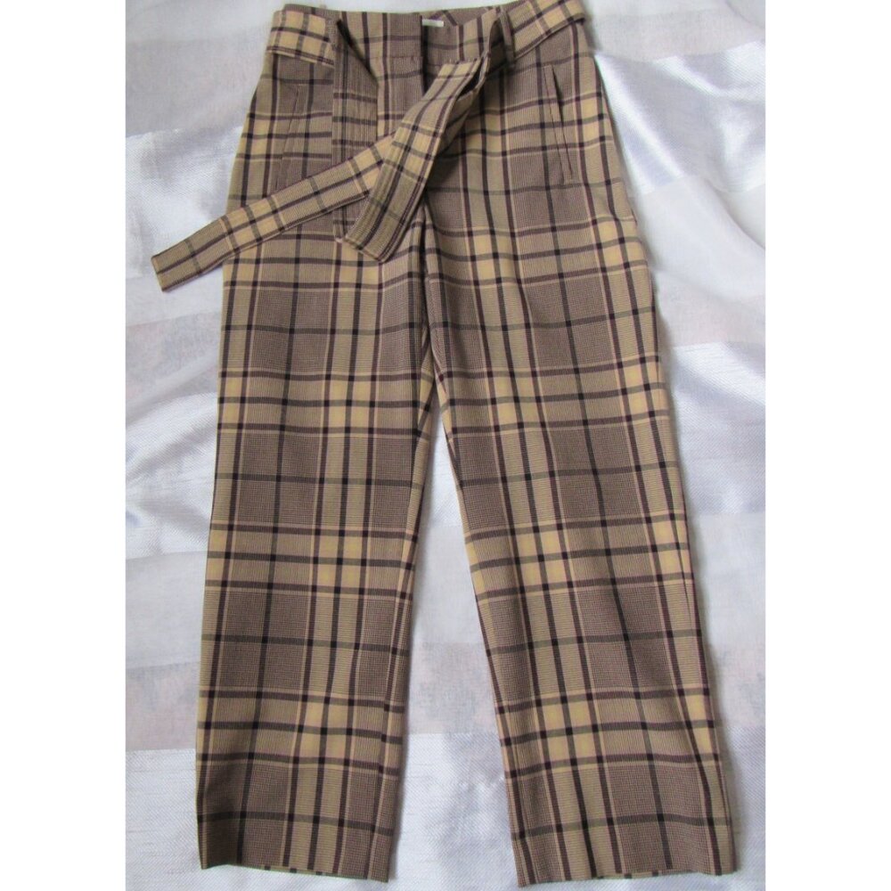 Wilfred Women Pants, sz. 4, wool blend, checked, brown/Tan, High waist.